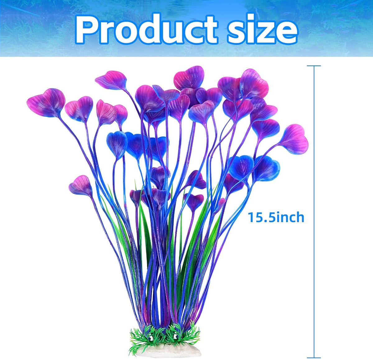 Artificial Fish Tank Plants, Plastic Aquarium Accessories Large, 15.5 inch Purple Decorations, 2pcs
