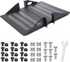 2U Cantilever Server Shelf Rack Mount 19 Inch 2 Piece Set Center Weighted Vented Tray for AV Data Network Equipment Enclosure, 110lb Capacity, 10 Inch Deep, Black(2U10InD)
