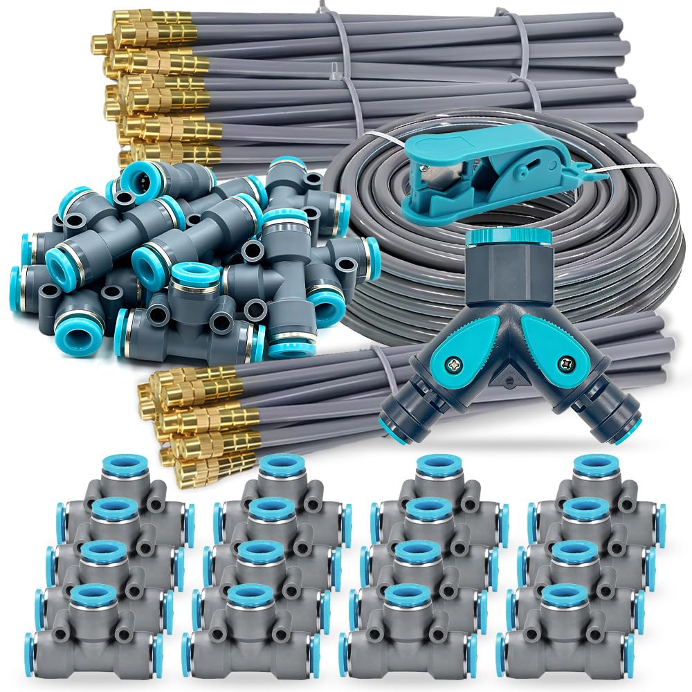 Drip Irrigation System, 100Ft 5/16 Inch Hose, 30 Adjustable Copper Nozzles, Automatic Atomizing Watering Kit for