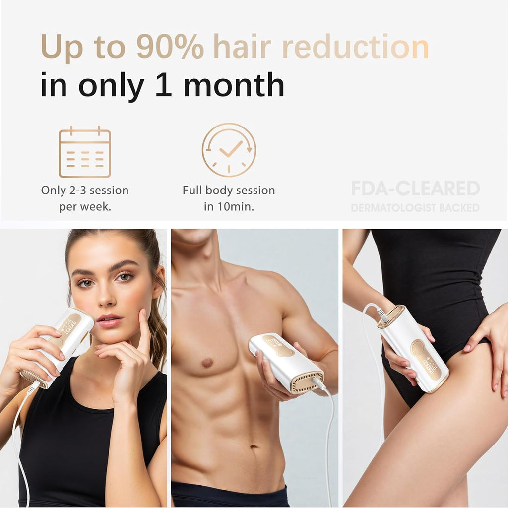 IPL Laser Hair Removal Device for Women & Men - Safe At-Home 45°F Ice-Cooling Contact for Painless & Long-Lasting
