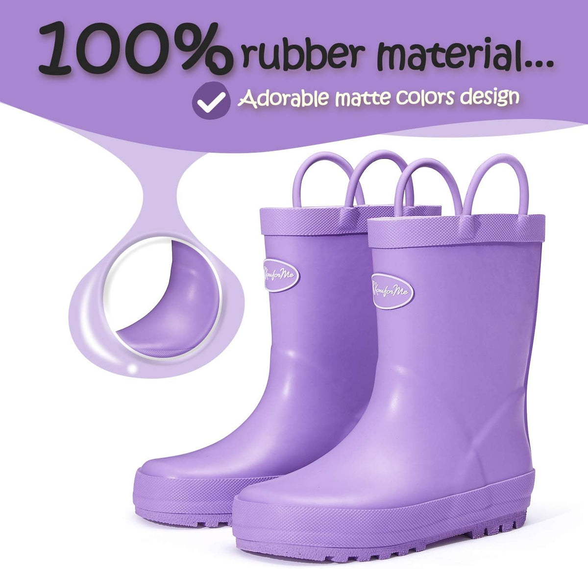 Kids Rain Boots, Waterproof Rubber Boots with Easy-on Handles | Pull on, Slip-resistant, Double Handles