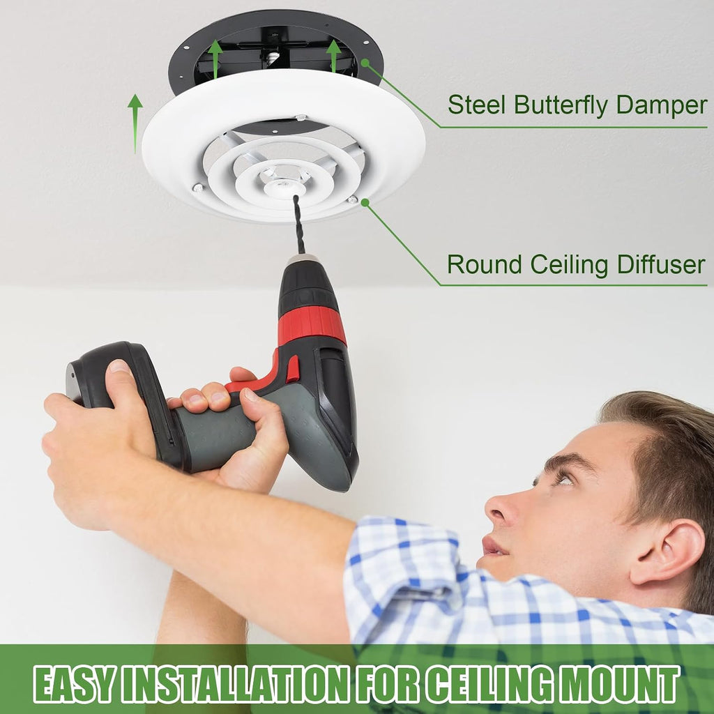 1 Pack 6 Inch Round Vent Cover Ceiling Diffuser HVAC Vent Duct Cover Replacement with Steel Butterfly Damper Fitting