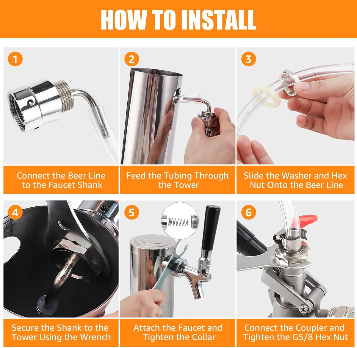 Beer Line Faucet Shank Kit, Kegerator Parts for Beer Tower