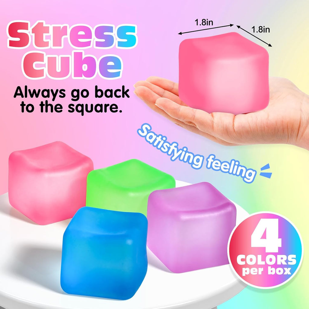 4 Pack Stress Cube,Slow Rising Ice Cube Stress Balls for Adults Kids | Sensory Fidget Toy for Anxiety Relief, Square