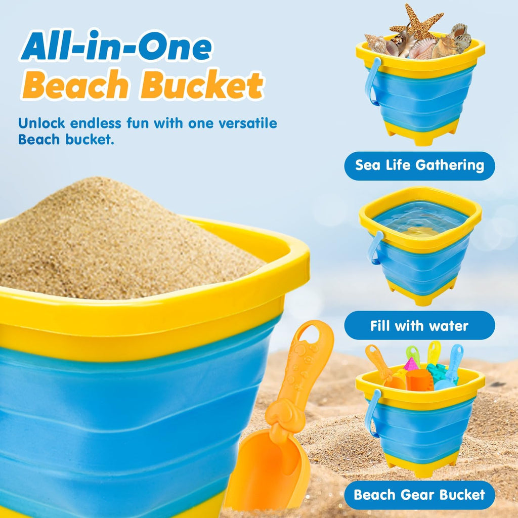 Beach Sand Toys for Toddler 1-3 with Trucks, 2 Collapsible Beach Toys for Kids Ages 4-8, Sandbox Toys for Toddler