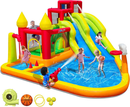 Inflatable Bounce House with Slides, Inflatable Water Slide for Kids Backyard, Bounce Water Prak with Air Blower