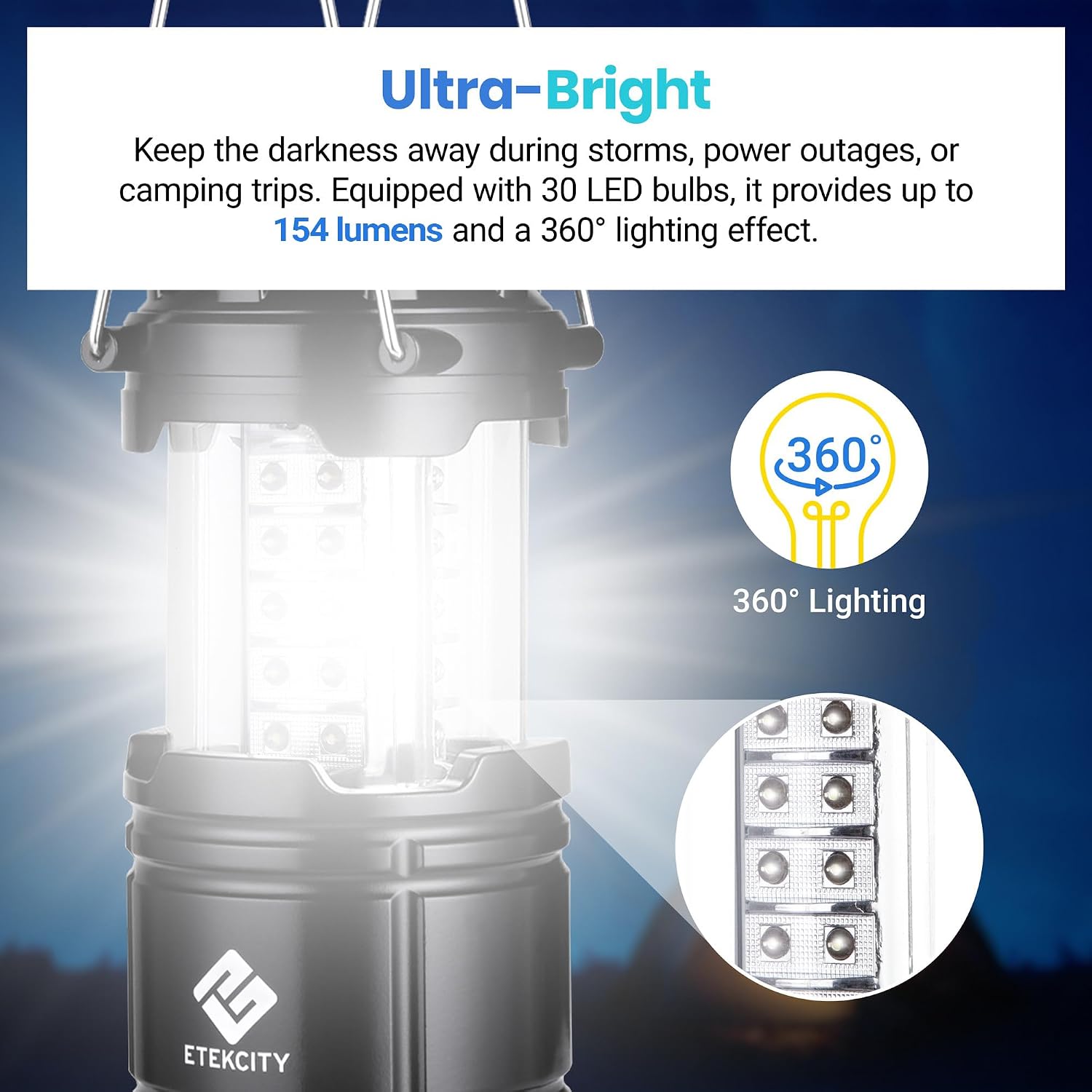 LED Camping Lanterns, Battery Operated, 2 Pack | Power Outages, Hurricane Preparedness, Camping, Emergency Kit, Water