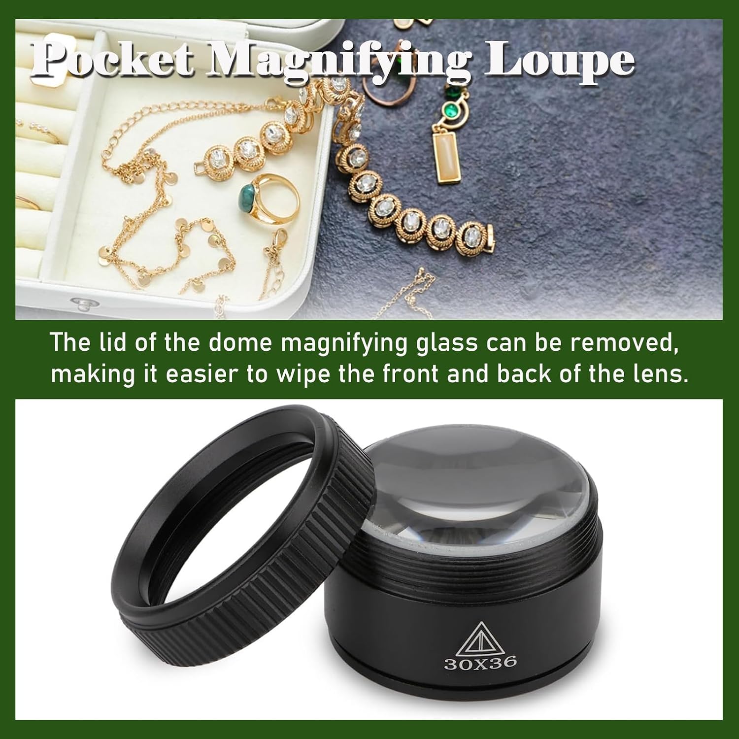 30X Portable Jewelers Loupe Pocket Handheld Magnifier | Sturdy metal, loupe handheld magnifying glass for jeweler
