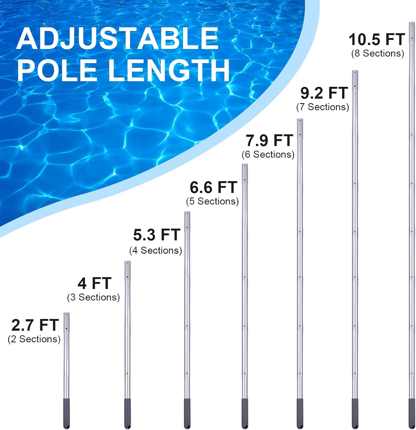Pool Pole - 10.5 Foot Anodized Aluminum Extension Cleaning Poles