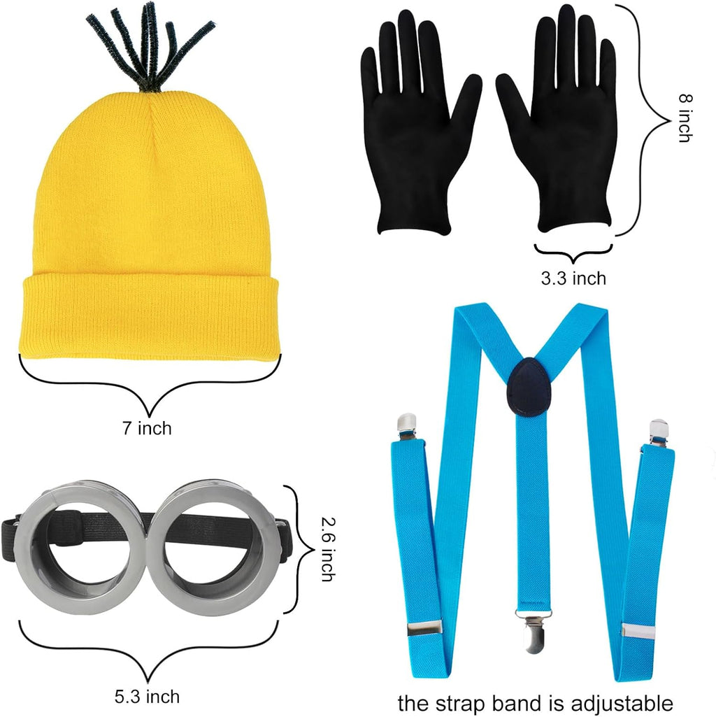 4 Pcs Halloween Costume for Adults,Yellow Hat/Goggle/Glove/Suspender | Halloween Easy Costuem in One Size Fits