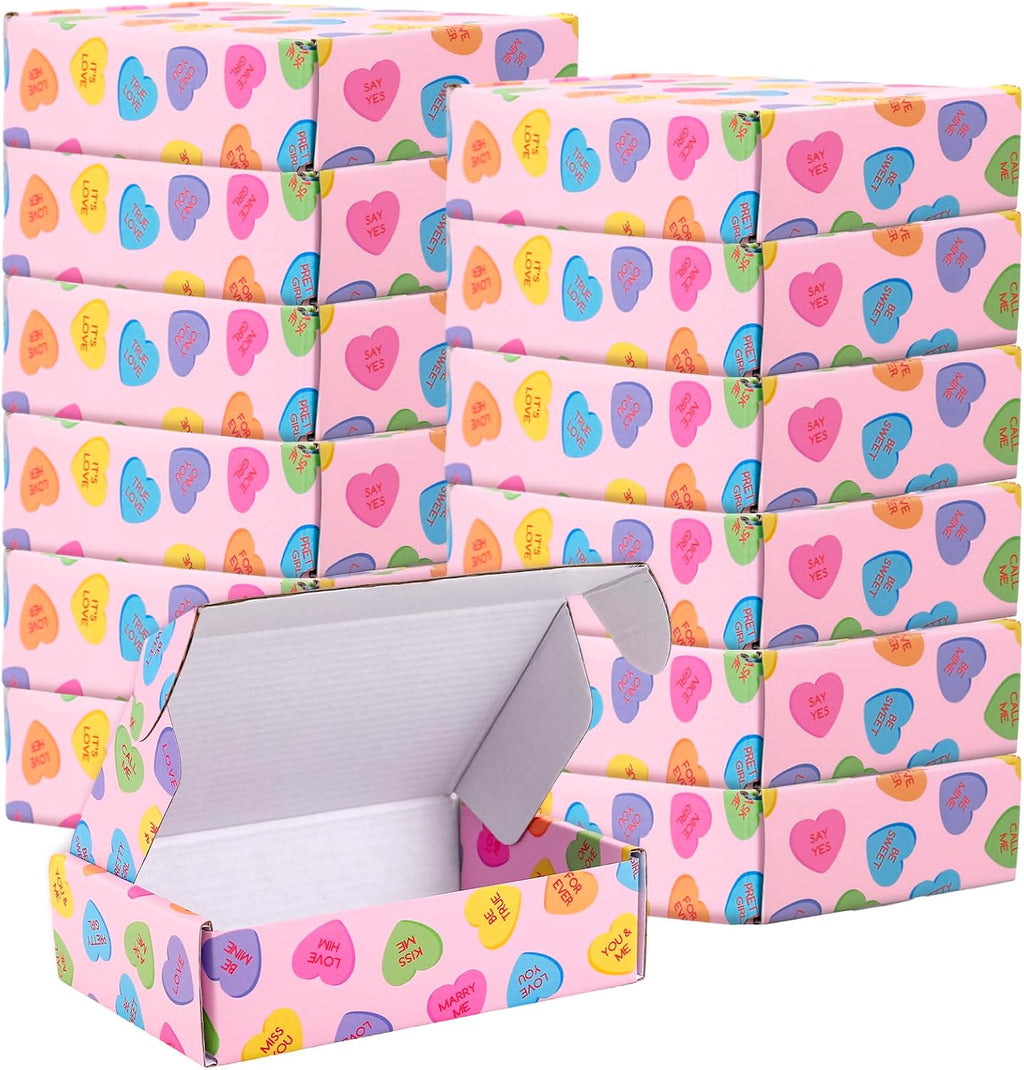 24 Pack Valentine's Day Shipping Boxes Mailing Box Conversation Heart Corrugated Cardboard Box Mailers for Packaging