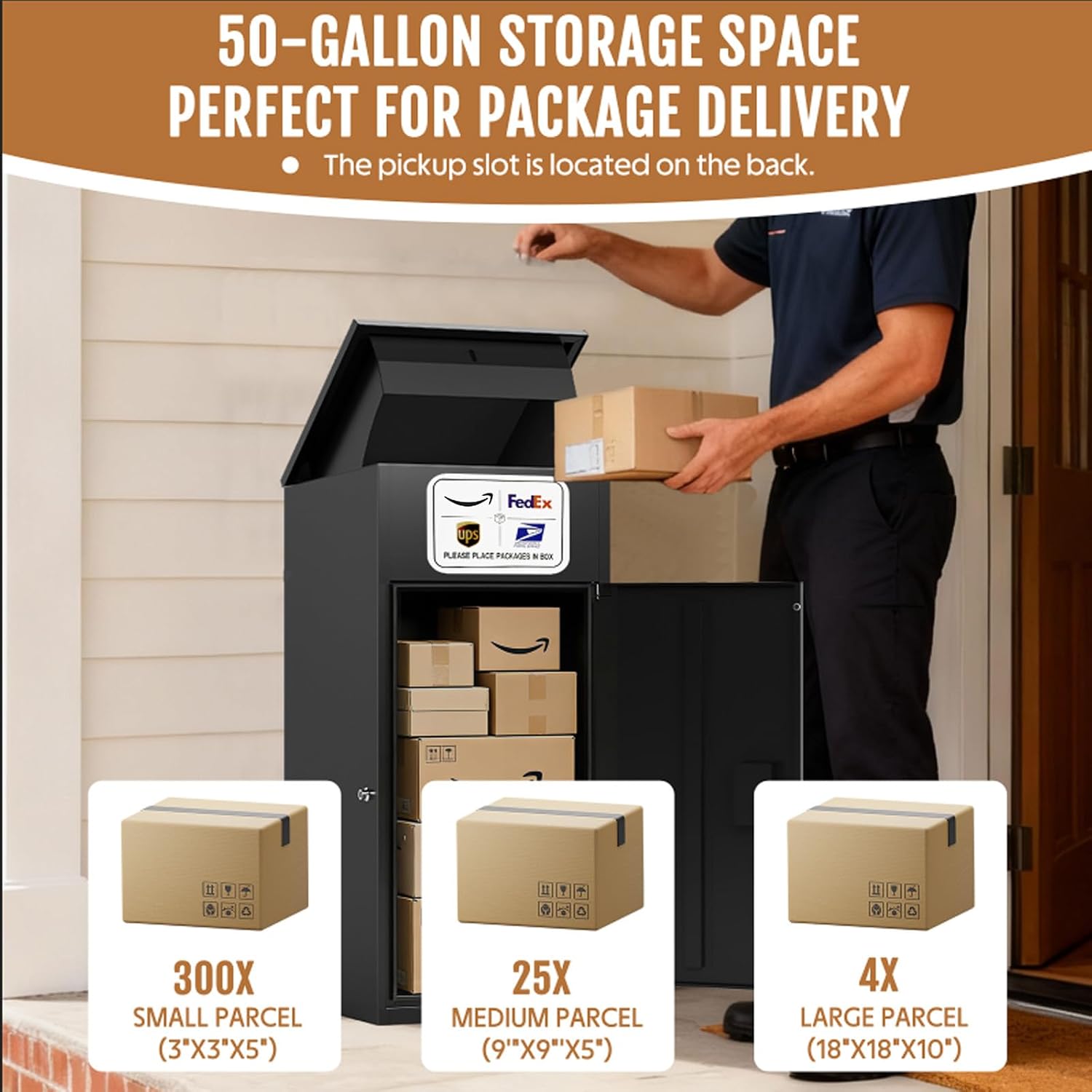 Secure Package Delivery Box for Outside – 36.4”H Heavy-Duty Steel Parcel Drop Box with Anti-Theft Lock & IPX3