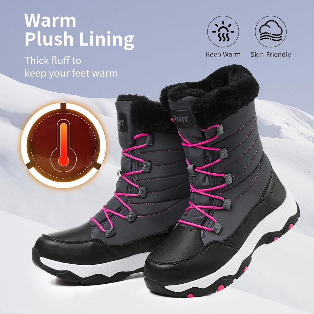 Snow Boots for Women Waterproof Mid-Calf Booties Winter Hiking Boot Durable Warm Fur Lined Boot Non-Slip Warm