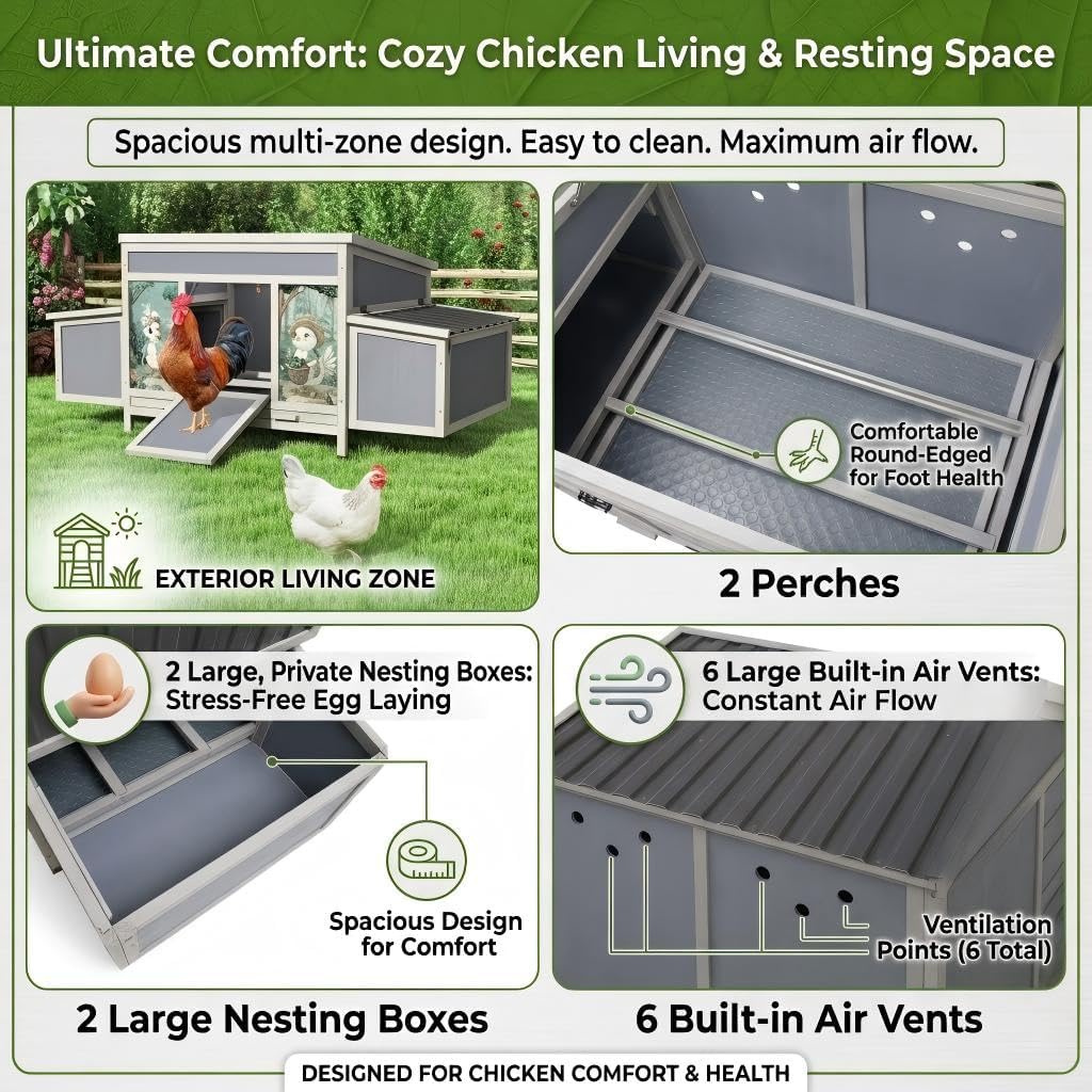 Chicken Coop with Nesting Boxes & Perches 59'' Large Poultry Hutch