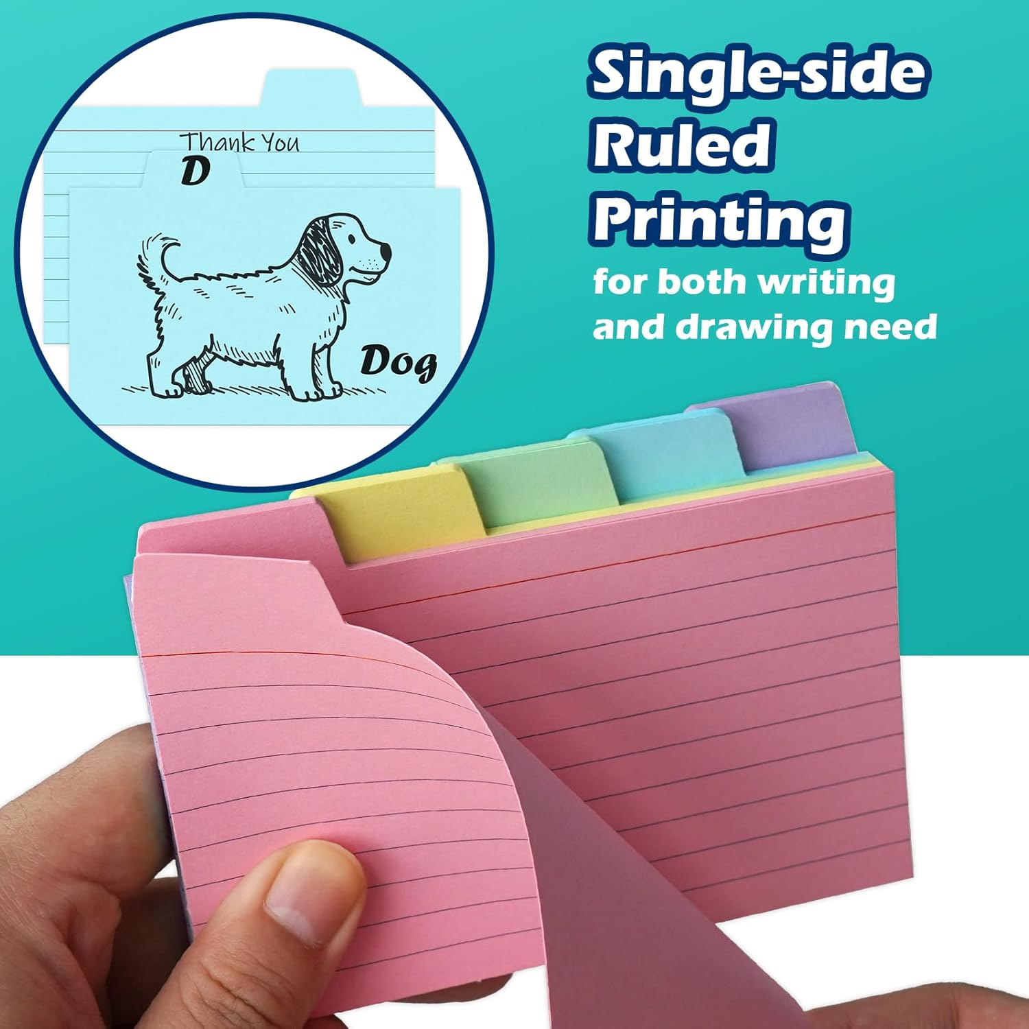 3x5 Tabbed Index Card Dividers with Tabs Blank, Colored, 100 Pack | 3 x 5 Inch, Lined, 220 GSM Thick Paper, Alphabet