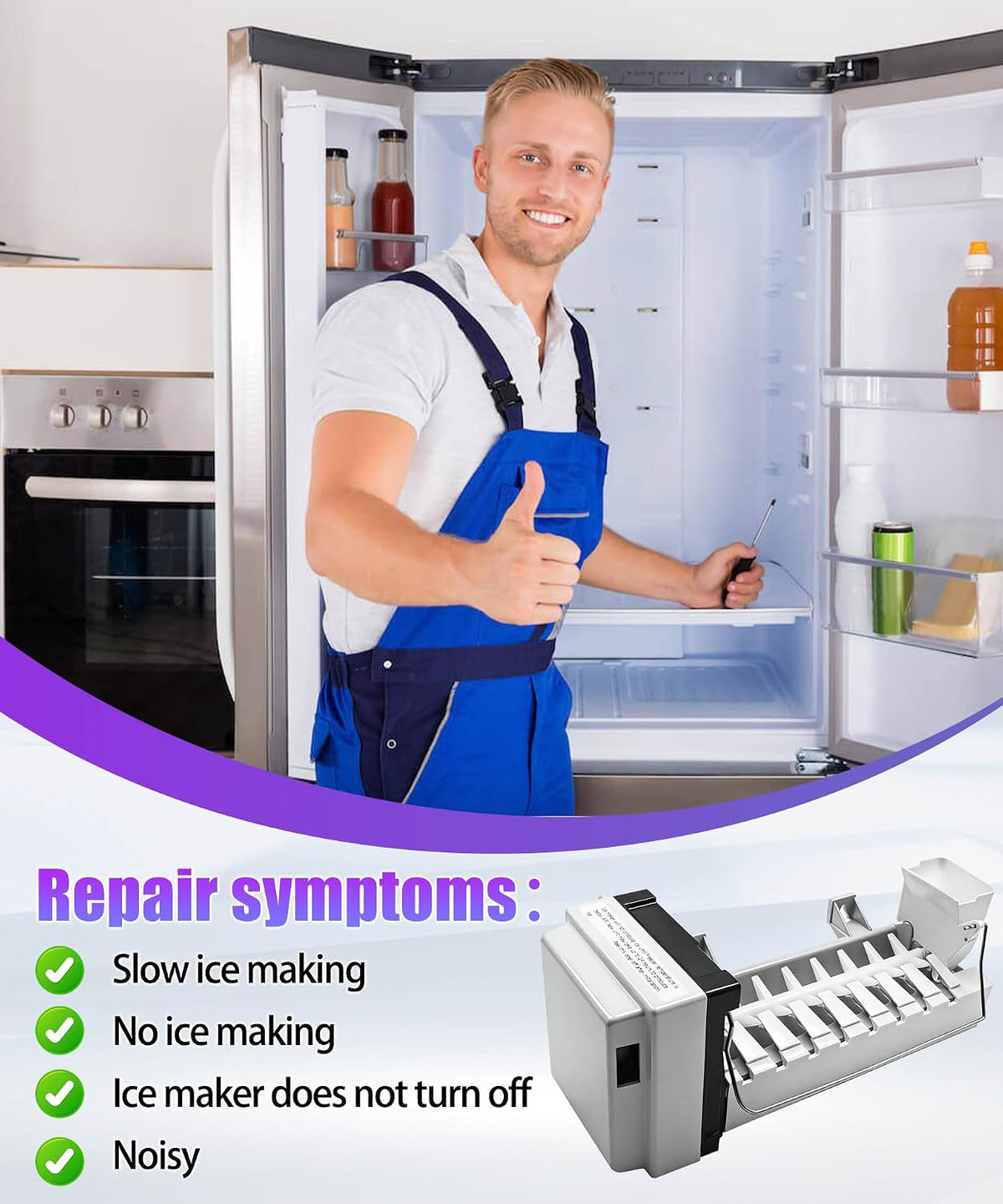 W10300024 Refrigerator Ice Maker Compatible with Whirlpool/Maytag/Kenmore ，Replace WPW10300024, AP6019087, W10300024, 4444453, PS11752391