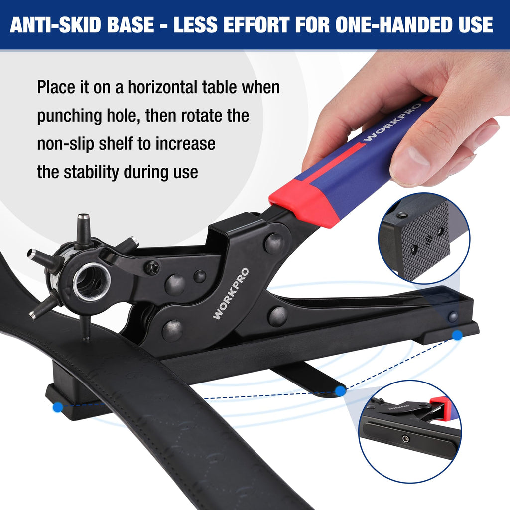 Leather Hole Punch Tool, Desktop Rotary Puncher with 6 Punch Sizes