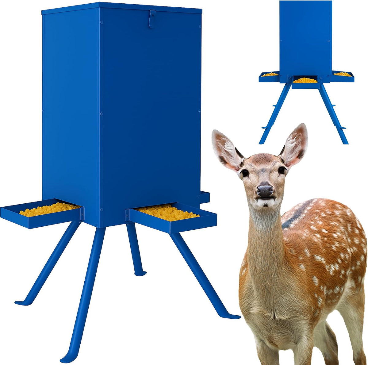 85lbs Deer Feeder,Weatherproof Deer Feeders with 4 Feeding Tray and 4-Leg Stand,Heavy Duty Metal Gravity Feeder for