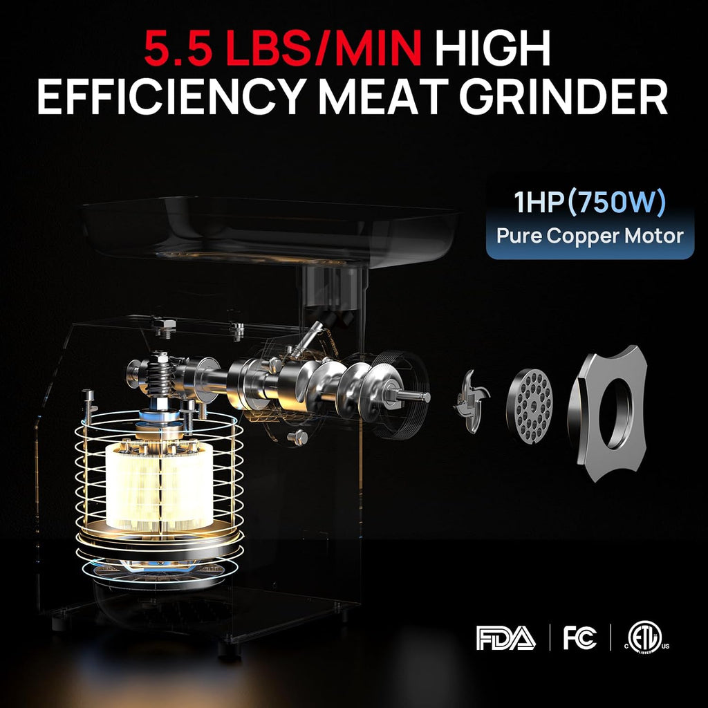 #12 Commercial Meat Grinder,1.0HP Professional Electric Meat Mincer,Heavy Duty Stainless Steel Sausage Stuffer with 2