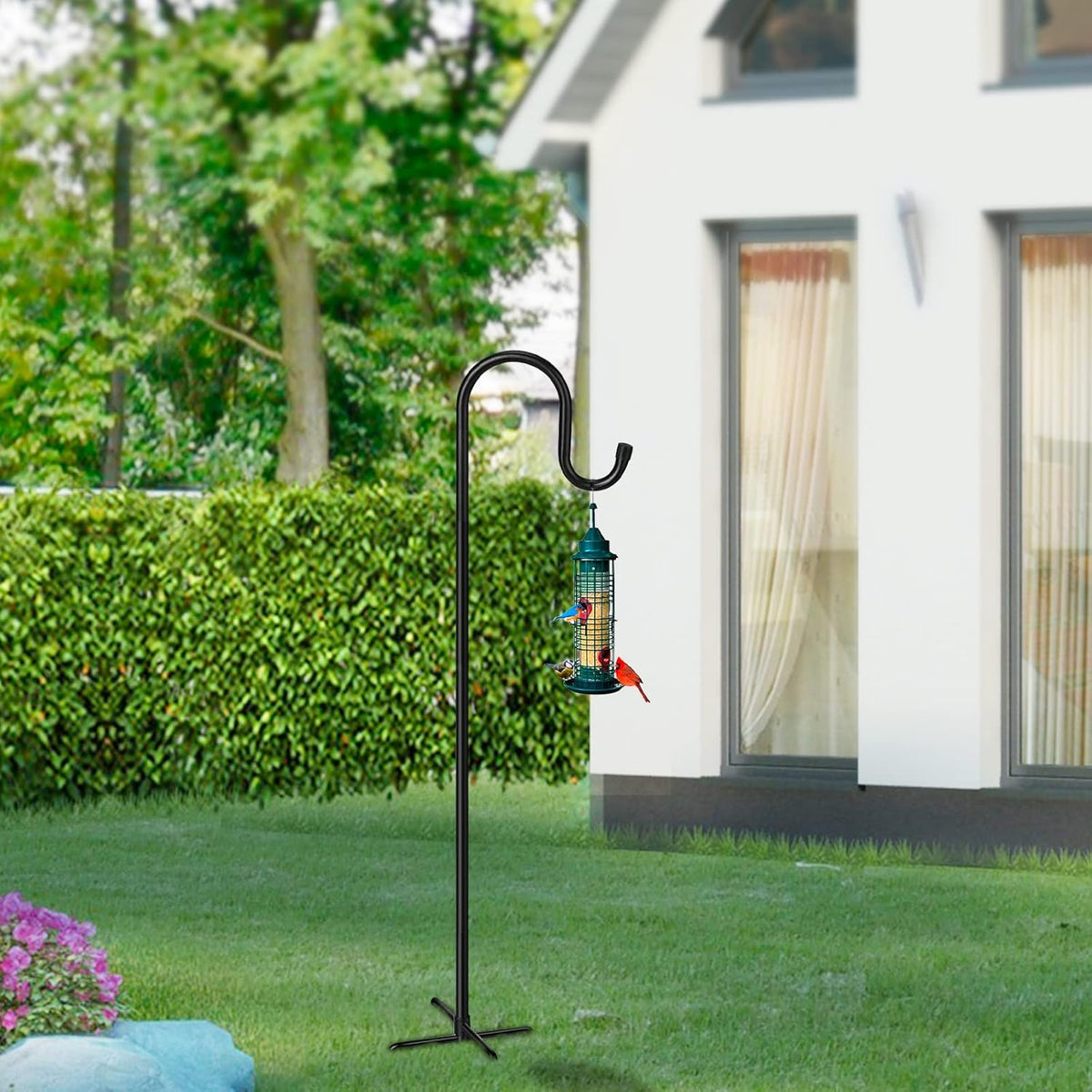 5-Prong Shepherd Hooks for Outdoor 2 Pack Heavy Duty Iron Garden Hooks for Hanging Plants, Bird Feeders, Lanterns