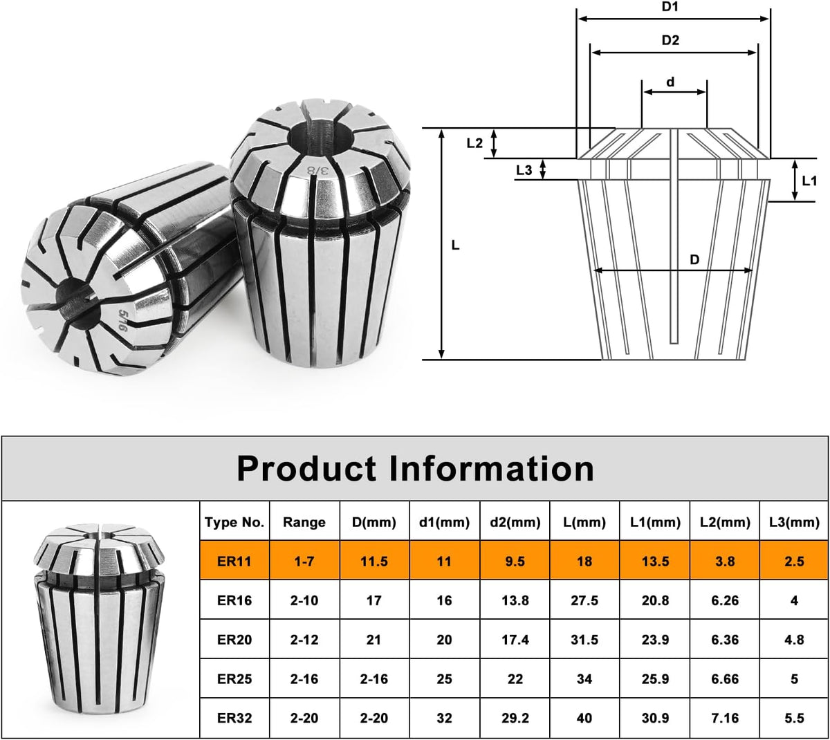 15pcs ER11 Spring Collet Set for CNC Engraving Machine