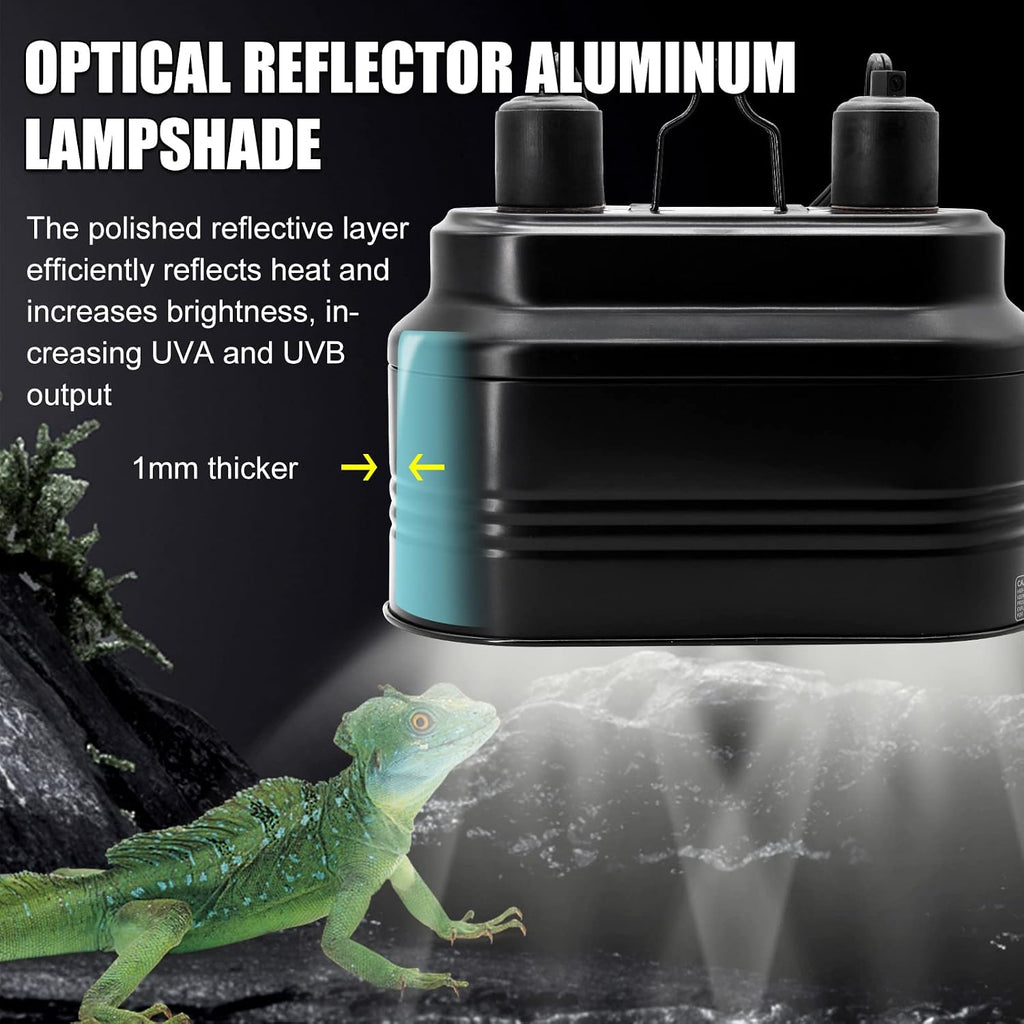 Dual Reptile Lamp Fixture with Independent Switches, UVB & Basking Bulb Holder for Glass Terrarium Habitat - Reptile