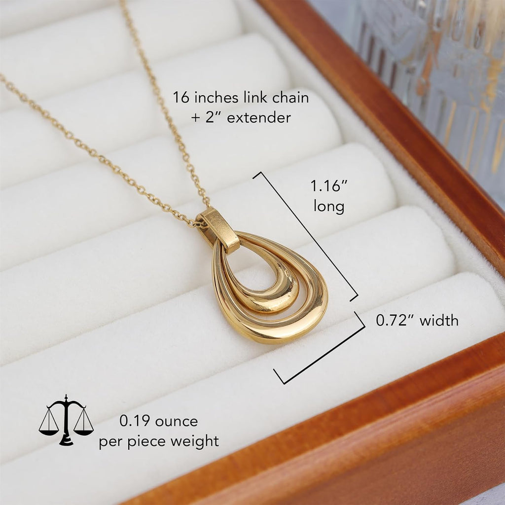 Chunky Gold Teardrop Pendant Necklace for Women, Trendy Statement Geometric Droplet Adjustable Chain Necklaces Prom