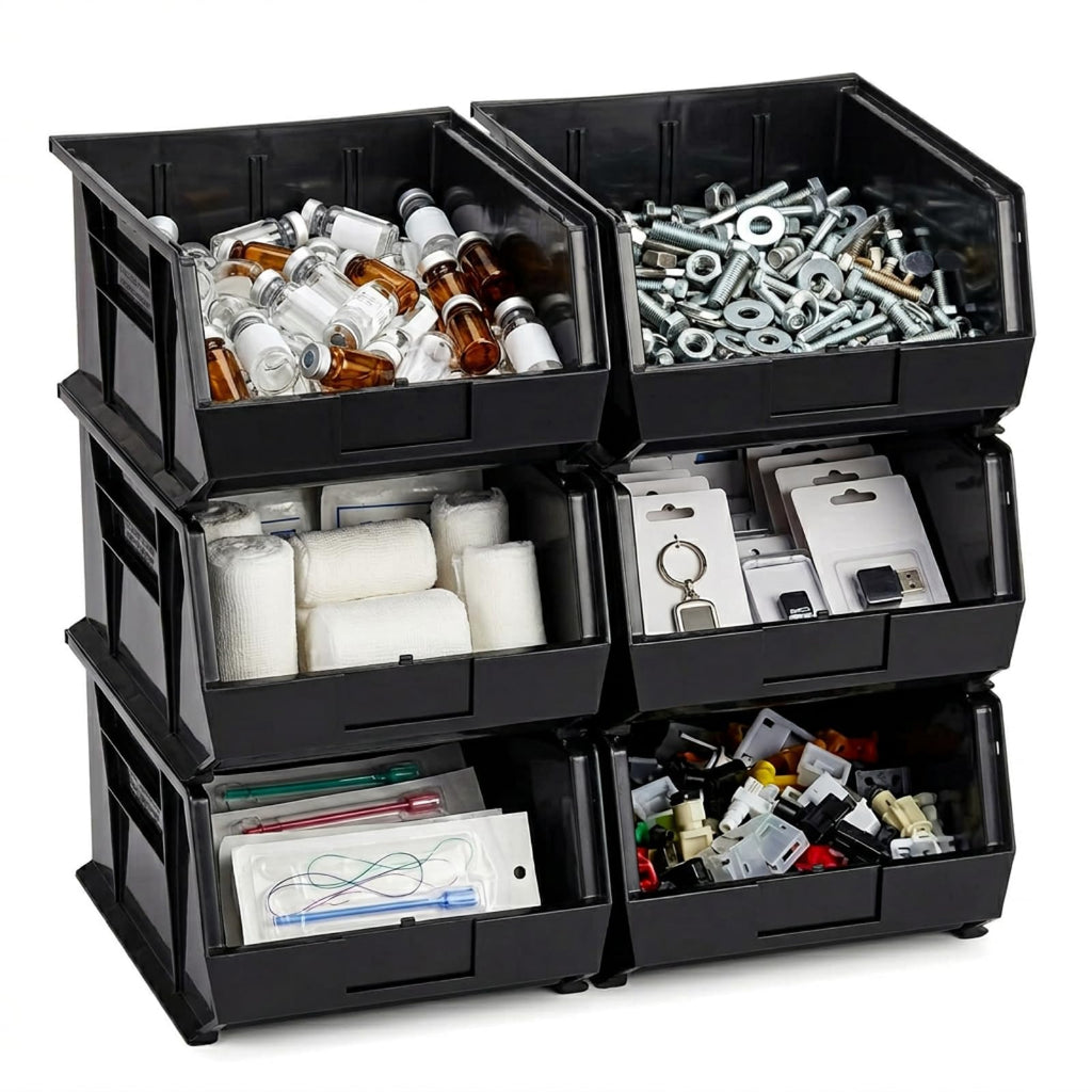 Quantum Storage QUS250 Heavy-Duty Stackable Plastic Storage Bins for Workshop, Warehouse & Garage, Ultra Stack &
