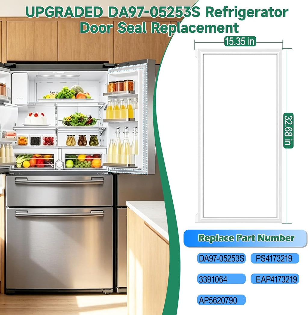UPGRADED DA97-05253S Refrigerator Door Gasket Replacement Compatible with Samsung Refrigerator Parts Door Seal, Replaces RF28HFEDBWW RF28HFEDBSR RF28HFEDTWW RF323TEDBSR Fresh Food Door Gasket