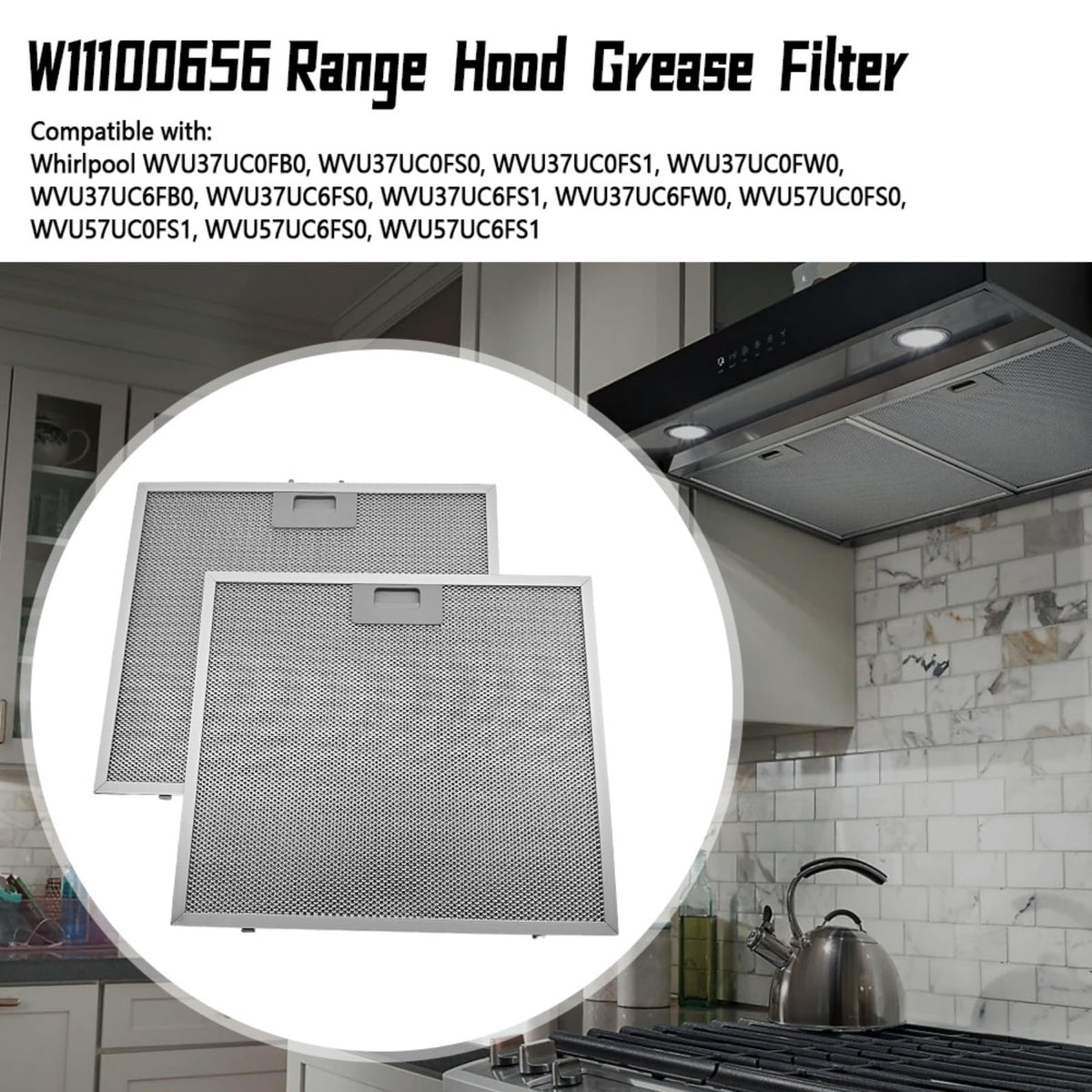 2 Pcs W11100656 Range Hood Grease Filter Compatible with Whirlpool