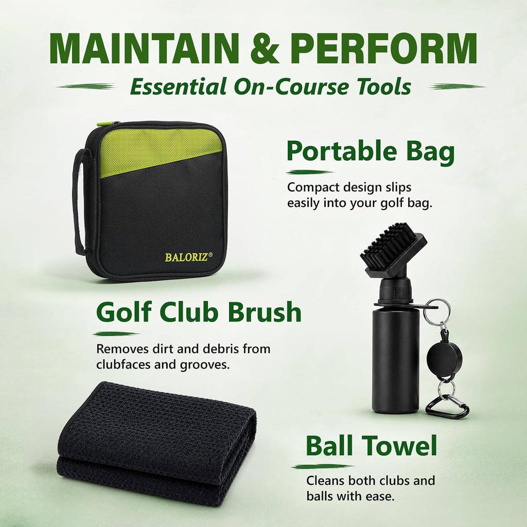 Golf Club Cleaning Kit with Golf Club Cleaner, Grip Cleaner, Club Polish, Brush,Towel and Portable Case, Golf Club