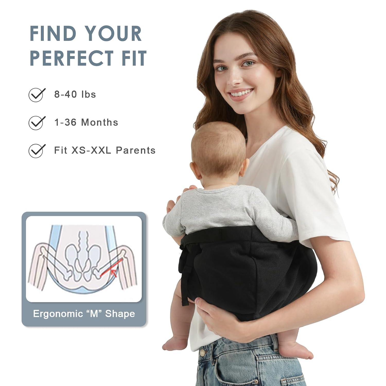 Toddler Carrier Sling Carry for 8-40lbs, Adjustable Baby Carrier Sling One Size Fit All, Hip Seat Newborn Baby