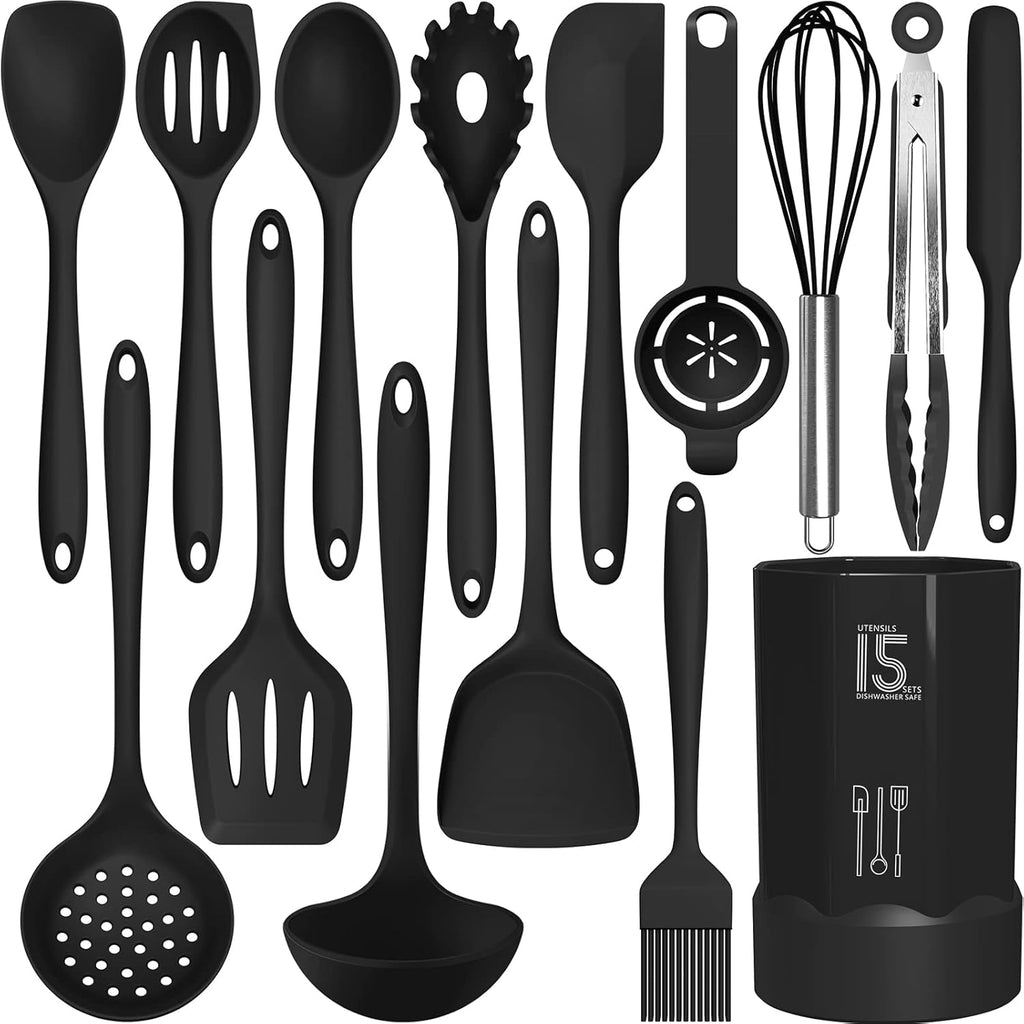 Silicone Cooking Utensils Set - 446°F Heat Resistant Kitchen Utensils,Turner Tongs,Spatula,Spoon,Brush,Whisk,Kitchen