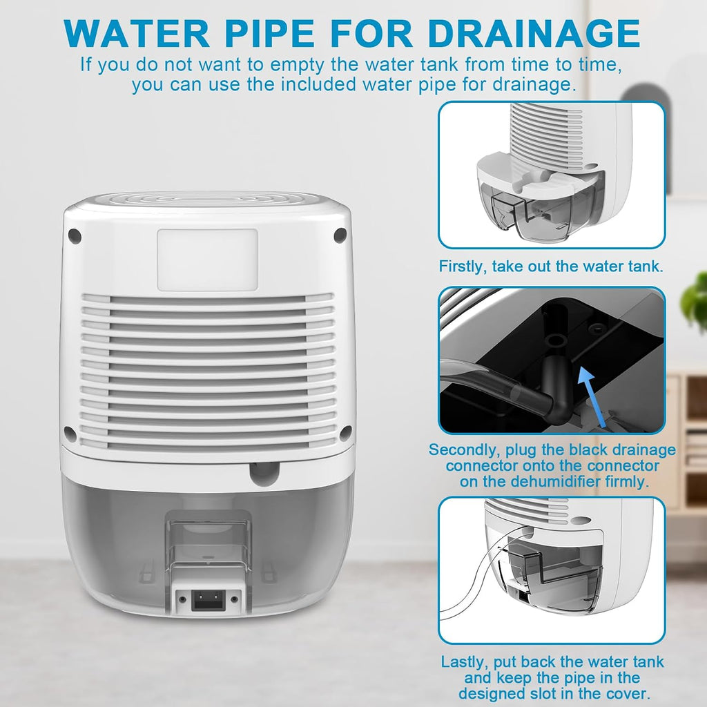 Dehumidifier with Drain Hose. Litever Small Portable Dehumidifier. Auto-OFF. Drain Hose for Continuous Drainage.