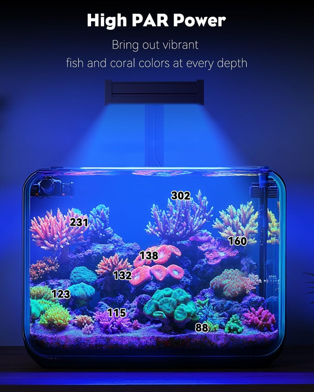 50 W Saltwater Aquarium Light for SPS & LPS Corals, Clip-On Dimmable LED Reef Light with Adjustable Brightness