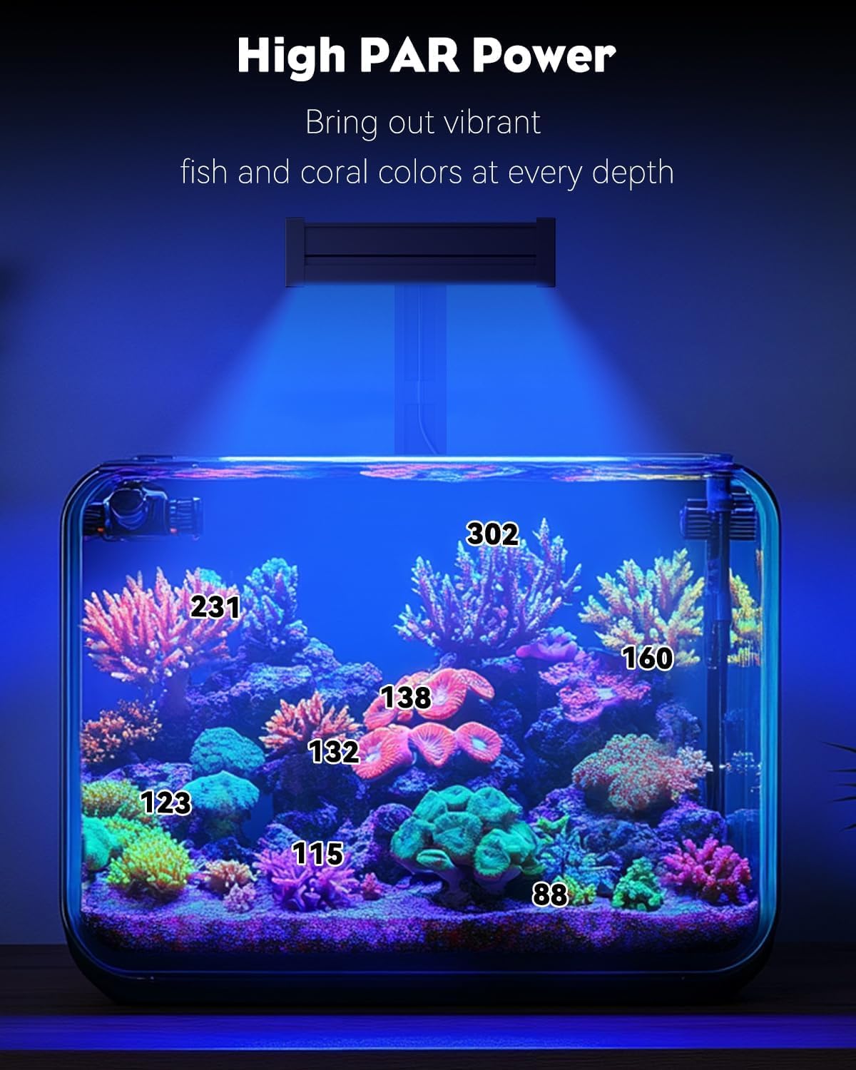 50 W Saltwater Aquarium Light for SPS & LPS Corals, Clip-On Dimmable LED Reef Light with Adjustable Brightness