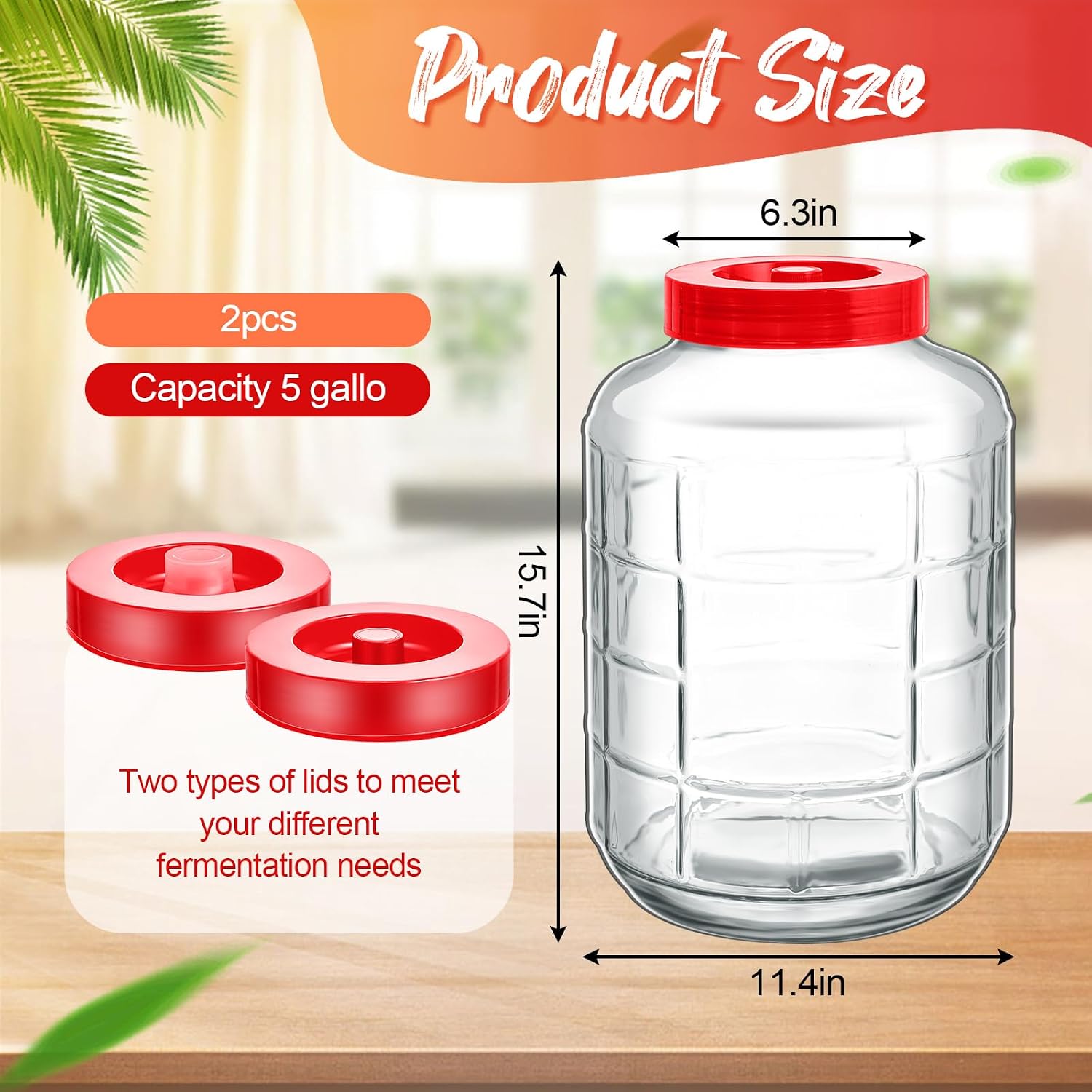 2 Pcs 5 Gallon Glass Jar with Airlock Lid Large Storage Glass Jars Wide Mouth Carboy Fermentor with Carrying Harness