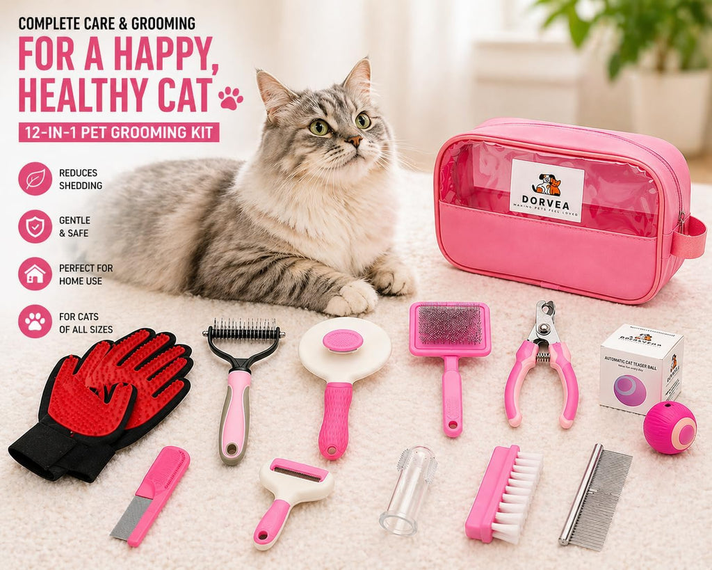 Pet Grooming Kit 12-in-1 for Dogs & Cats - Professional Deshedding Brush, Nail Clipper, Slicker Brush Flea Comb