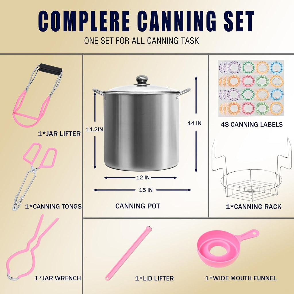 Canning Pot Water Bath Canner with Rack and Lid, 21.5 Quart Stainless Steel Stock Pots, Canning Supplies Starter Kit