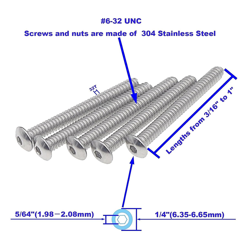 230PCS #6-32 UNC 304 SS Button-Head Socket Cap Screws & Hex Nuts Kit