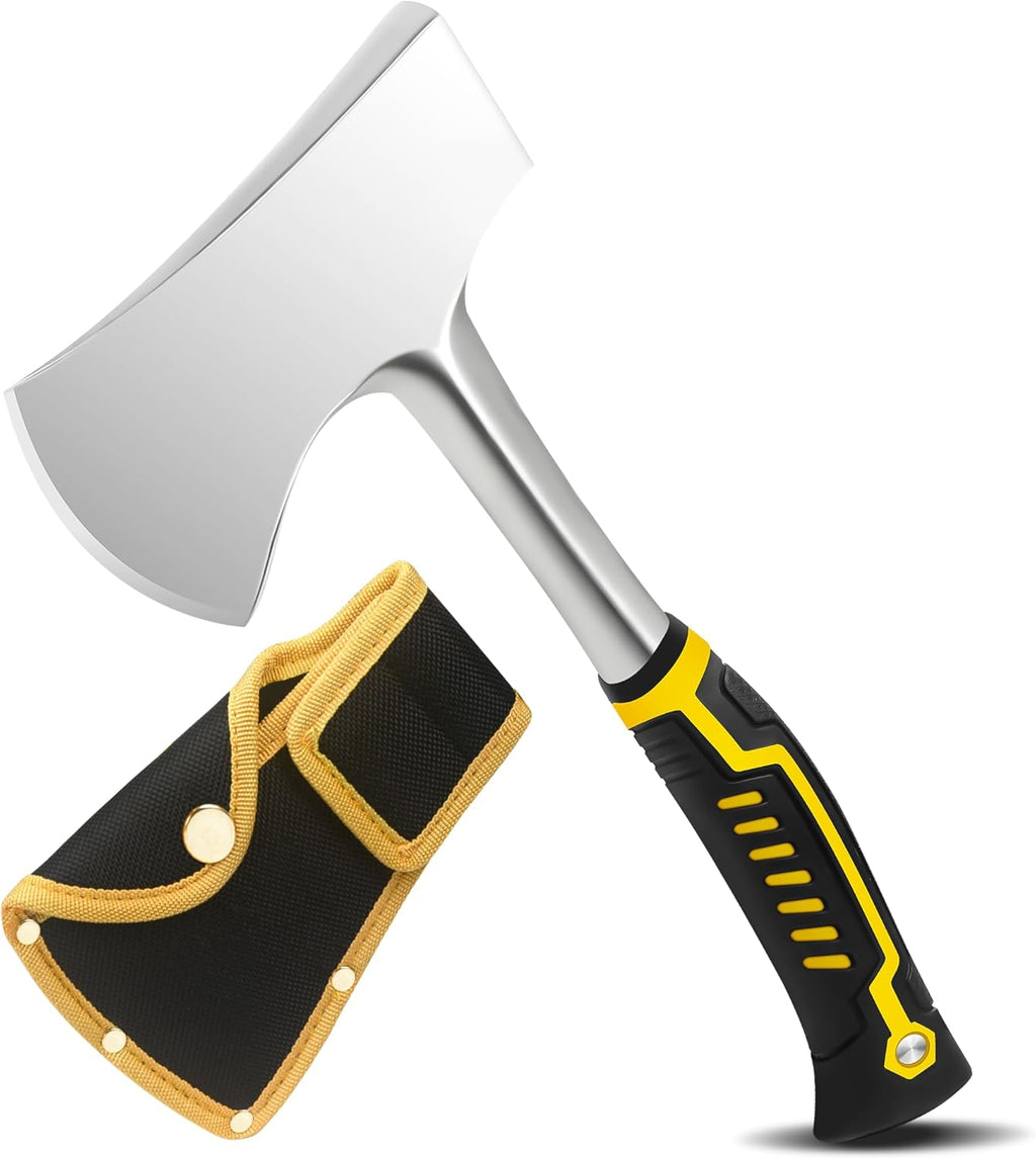 13.5" Camping Hatchet, Forged Carbon Steel Axe with Ergonomic Anti-Slip Grip & Heavy-Duty Oxford Nylon Sheath –
