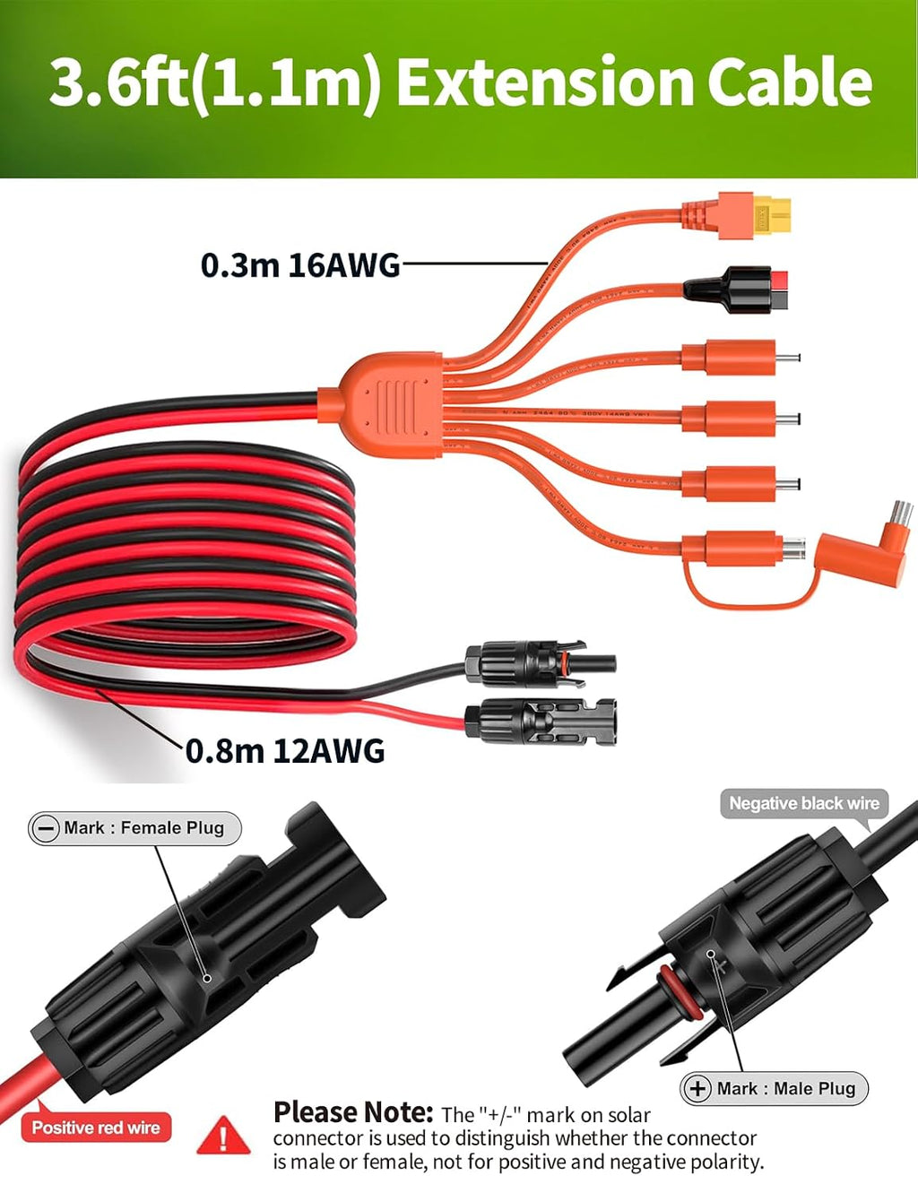 Universal 7-in-1 Solar Panel Adapter Kit, 3.6 Feet MC4 & DC 8mm Cable, XT60, Anderson, Multiple DC Adapters for