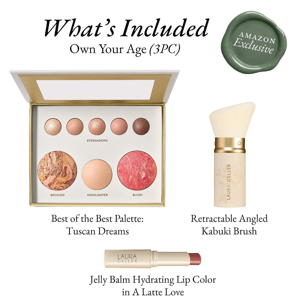 LAURA GELLER Own Your Age Makeup Set | Amazon Exclusive - All-in-One Face Palette, Hydrating Lip Color Balm and