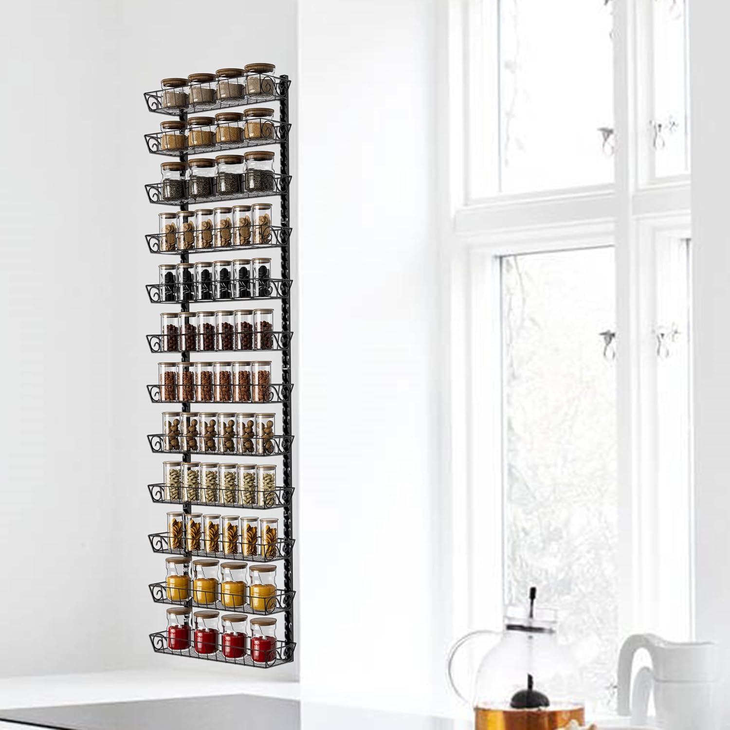 Adjustable Wall Mount Spice Rack Organizer, 12-Tier Dual-use (Multi-use) Hanging Spice Shelf Storage for Kitchen