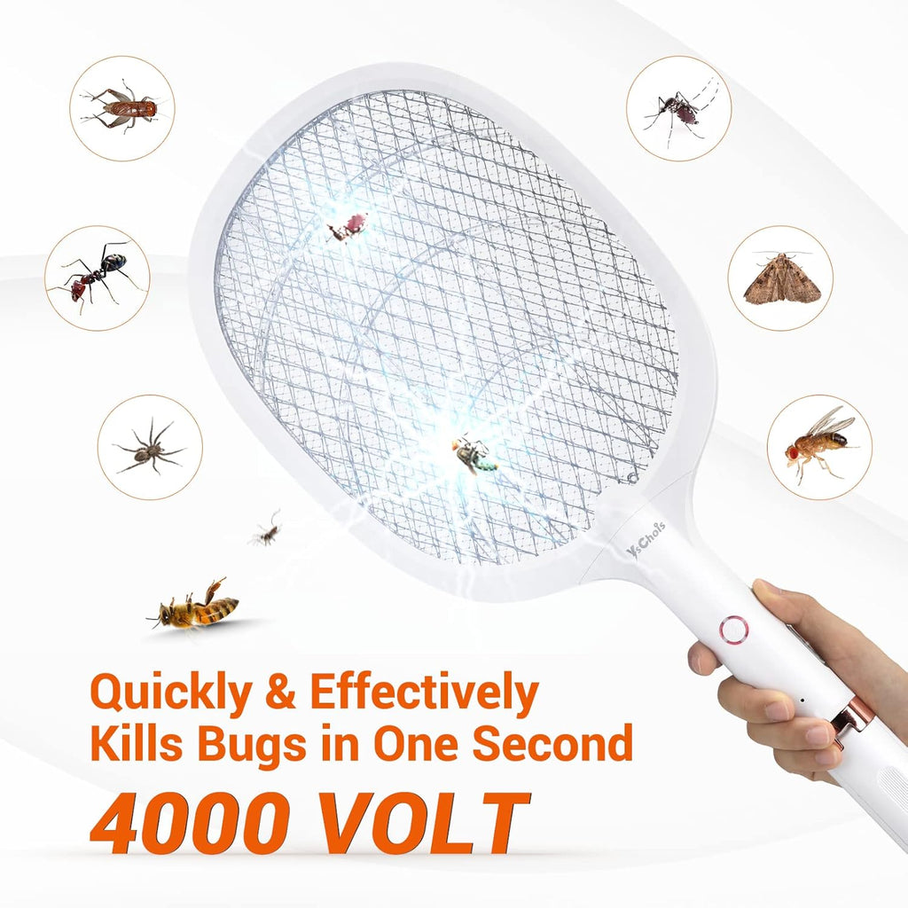 Electric Fly Swatter Racket, Rechargeable Fly Zapper - 4000 Volt, Exclusive 2-in-1 Bug Zapper Racket - USB Charging