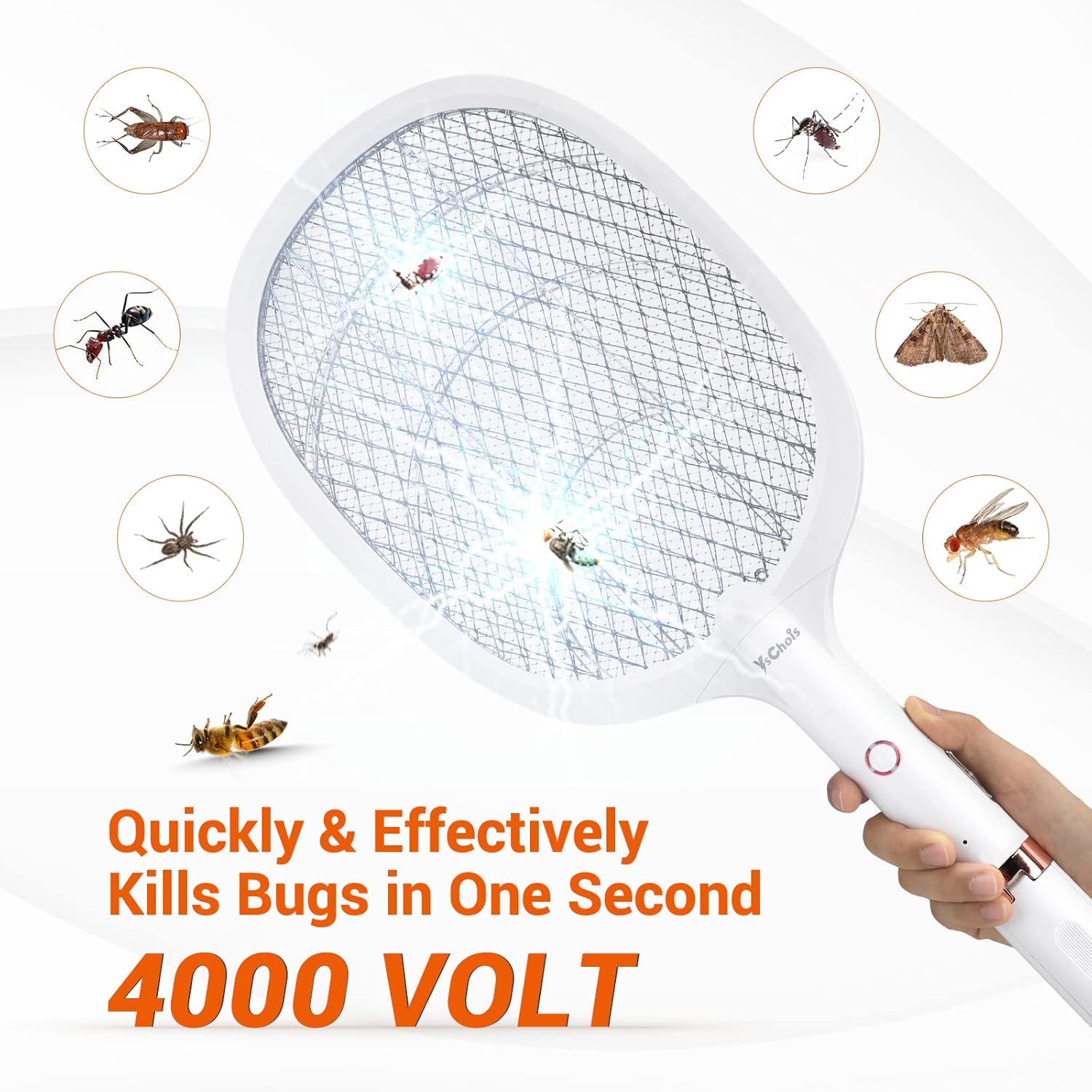 Electric Fly Swatter Racket, Rechargeable Fly Zapper - 4000 Volt, Exclusive 2-in-1 Bug Zapper Racket - USB Charging