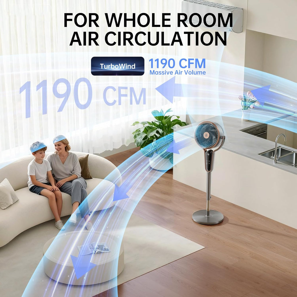 Standing Fan for Bedroom, 1190CFM Pedestal Fans Oscillating with Remote, 35-43" Adjustable Floor Fan with DC Motor