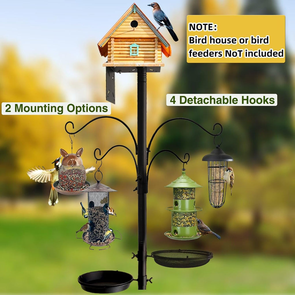Bird Feeder Pole - 92 Inch Heavy Duty Birdhouse Stand with Squirrel Proof Baffle for Outdoor, Adjustable Bird Feeding