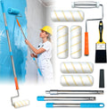 King Origin 10-Piece Paint Roller Kit with Extension Pole (4 ft), 7" Paint Roller Covers, Roller Frame, Paint Brush