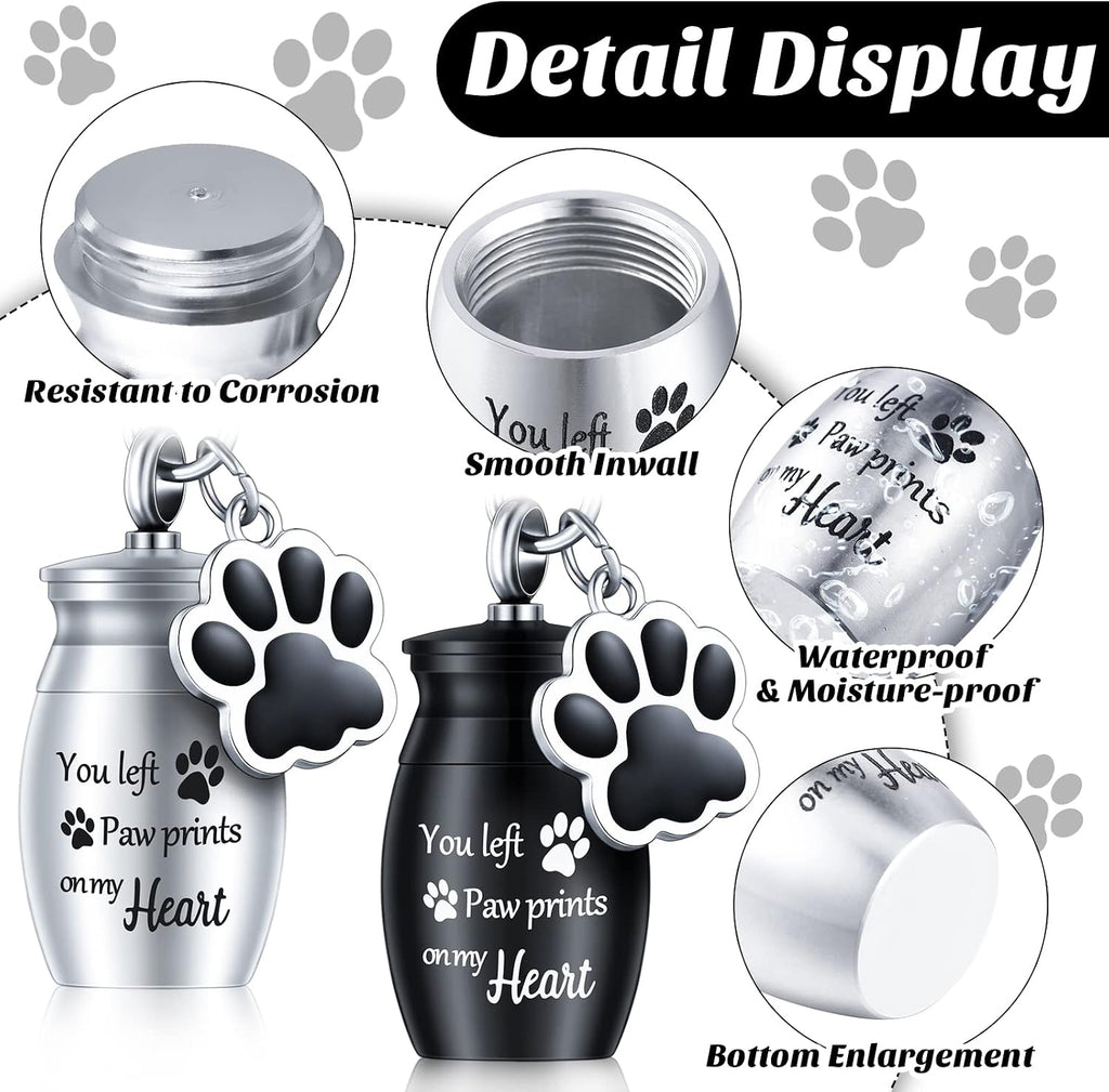 2 Pcs Pet Urn Keychain for Ashes Dog Cat Paw Print